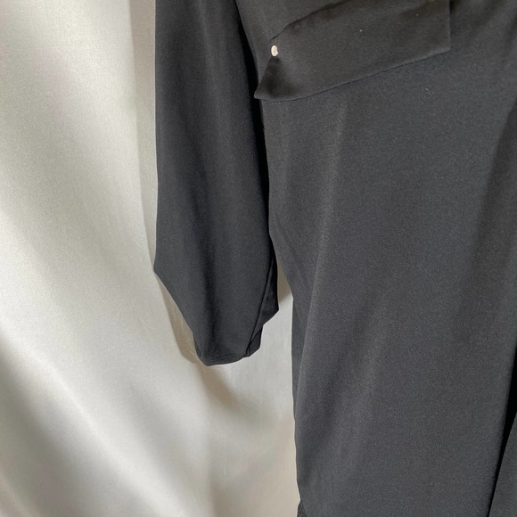 FYLO Woman's Crew Neck 1/2 Zipper Down Roll Up Sleeve Black Stretch Blouse Sz M - Picture 5 of 7